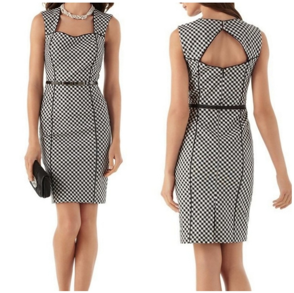 White House Black Market White Black Gingham Sleeveless Square Neck Dress